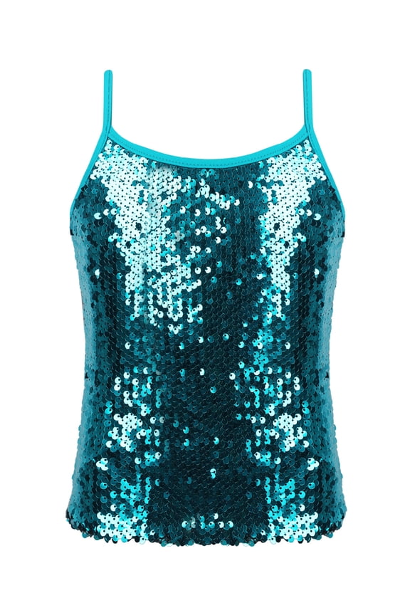 Kids Girls Shiny Sequined Camisole Tank Top for Jazz Hip Hop Modern Dance wear Vest Top Tee Shirts
