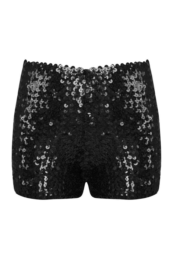 Kids Girls Shiny Sequins Dance Shorts Stage Performance Booty Boy-Cut Gymnastic Sports Hot Pants A Black 7-8