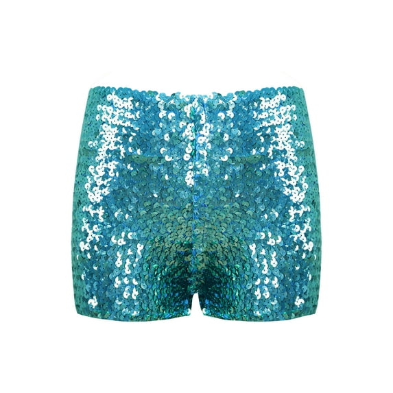 iiniim Kids Girls Shiny Sequins Dance Shorts Stage Performance Booty Boy-Cut Gymnastic Sports Hot Pants Sky Blue 5-6