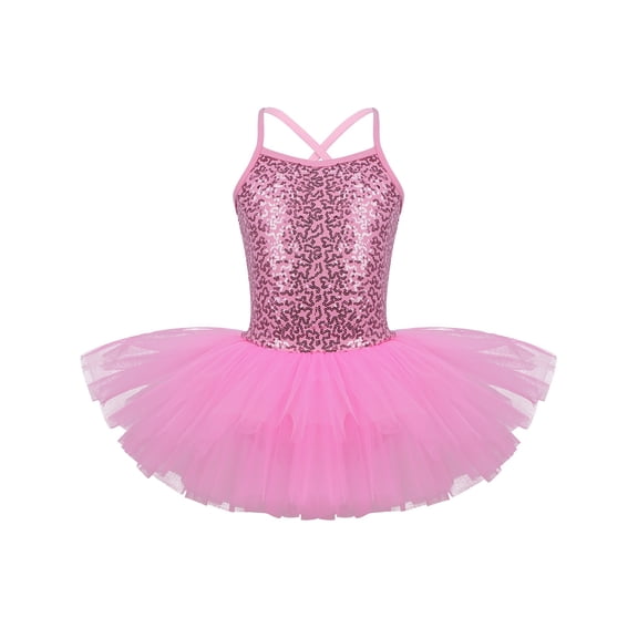 iiniim Kids Girls' Shiny Sequins Splice Tulle Tutu Princess Dress Leotard Ballet Dance Size 2-12