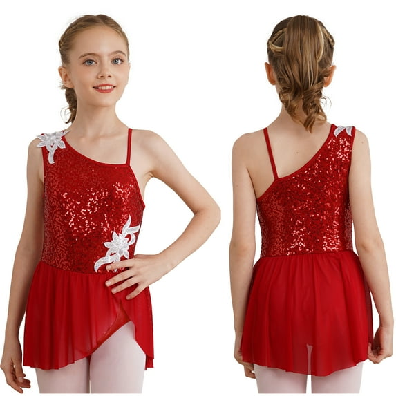 iiniim Kids Girls Shiny Sleeveless Ice Skating Dress Gymnastic Leotard Performance Ballet Dancewear Burgundy 10