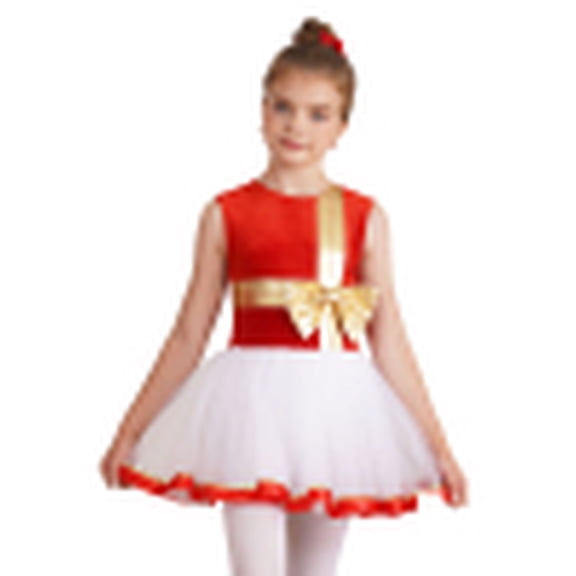 iiniim Kids Girls Shiny Tulle Ballet Leotard Christmas Dance Costume Gymnastic Figure Ice Skating Dress Size 4-16 A Red 4