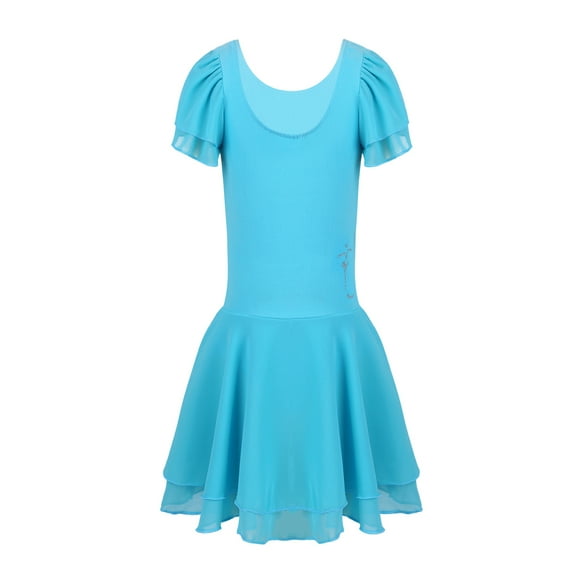 iiniim Kids Girls Short Sleeves Chiffon Tulle Skirted Leotard for Ballet Dance Dress Gymnastic Workout