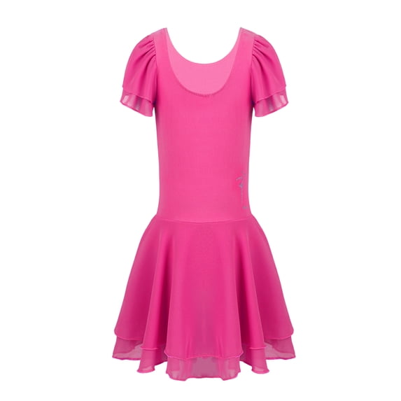 iiniim Kids Girls Short Sleeves Chiffon Tulle Skirted Leotard for Ballet Dance Dress Gymnastic Workout