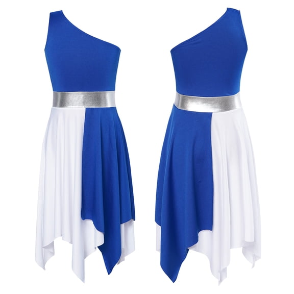 iiniim Kids Girls Sleeveless Asymmetrical Dance Overlay Color Block Lyrical Tunic Dress Size 6-16 Blue 6