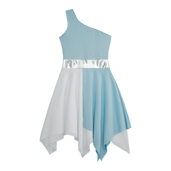 iiniim Kids Girls Sleeveless Asymmetrical Dance Overlay Color Block Lyrical Tunic Dress Size 6-16 Light Blue 6