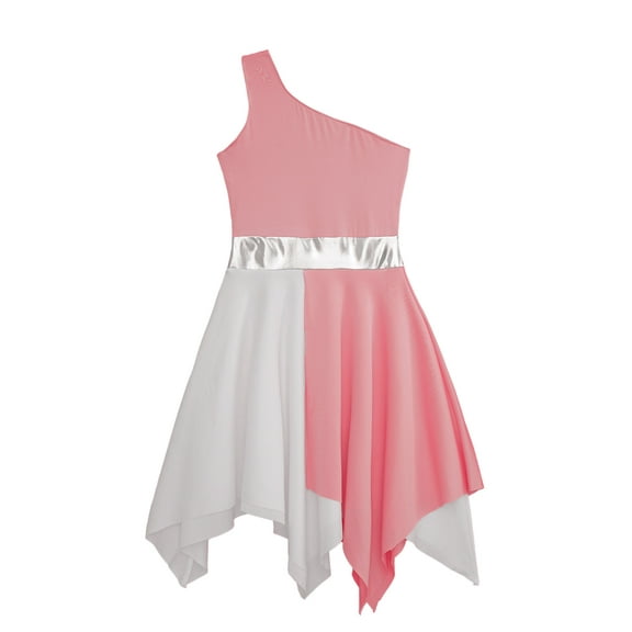 iiniim Child Asymmetrical Praise Dance Tunic for Girls Color Block Praise Liturgical Lyrical Dance Dress Light Pink 12