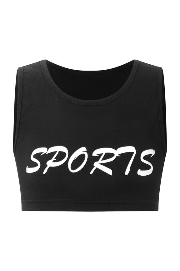 Kids Girls Sleeveless Athletic Crop Top Gymnastics Dance Racer Back Sports Bra Size 6-16 White 8