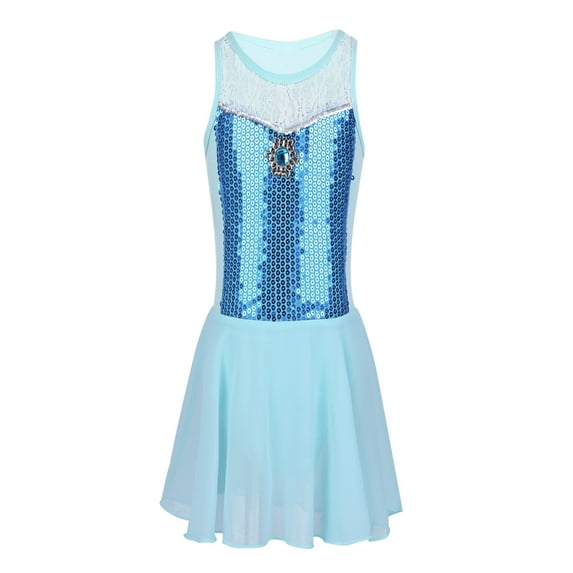 iiniim Kids Girls Sequined Ballet Dance Dress Sleeveless Gymnastic Leotard Figure Skating Dancewear A Blue 8