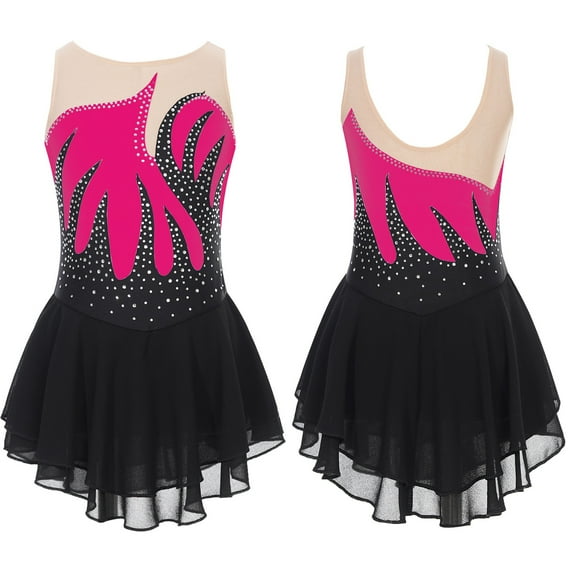 iiniim Kids Girls Sleeveless Ballet Gymnastics Leotard Glitter Rhinestone Skating Dance Dress Hot Pink 12