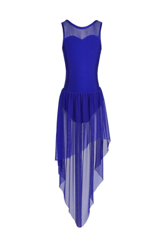 Kids Girls Sleeveless Ballet Lyrical Dance Costume Gymnastics Leotard High-Low Hem Tutu Dress Chiffon Dancing Skirts