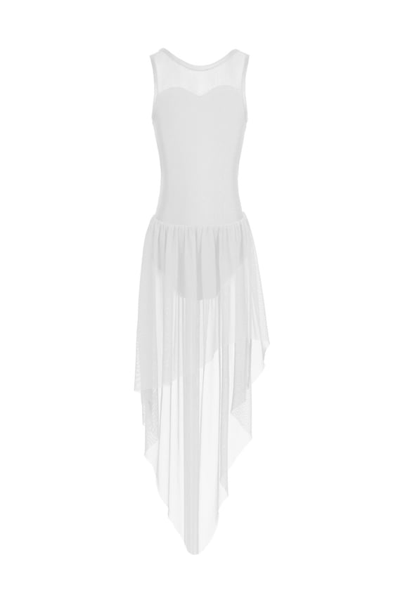 Girls' Kids Lyrical Dance Dresses Latin Contemporary High-Low Tutu Skirt Stage Performance Costumes White 8