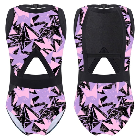 iiniim Kids Girls Sleeveless Bathing Suit Swimwear One Piece Backless Beach Surf Swimsuits 6-16 Black&Purple 16
