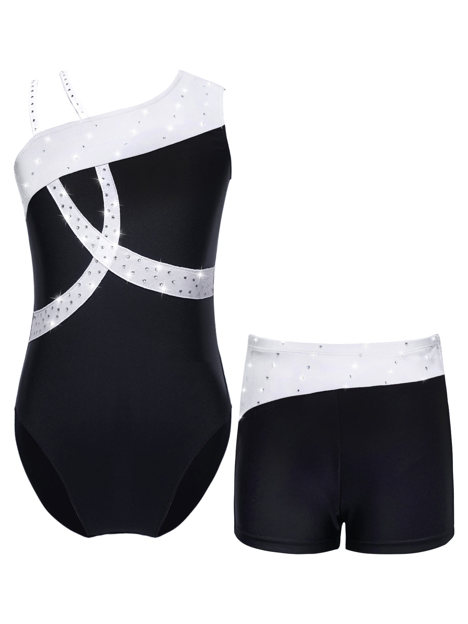 Girls' 2-Piece Sports Outfit - Crop Top & Shorts Set For Dance, Gymnastics, Swim (Black, Size 3-4 Years)