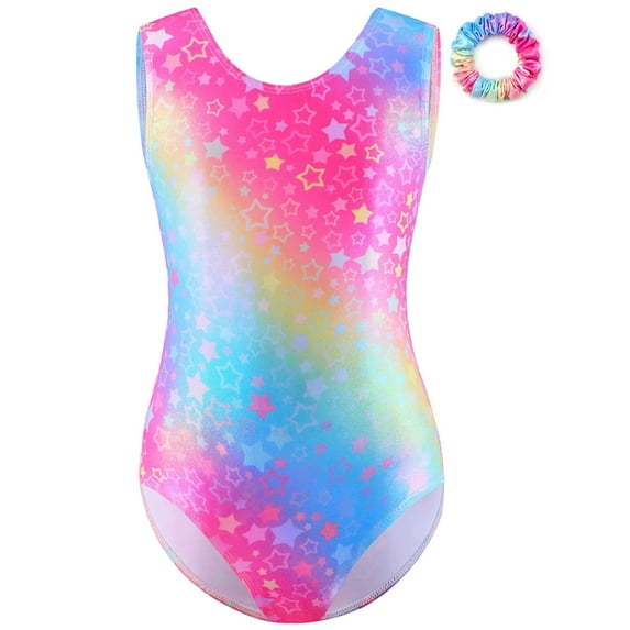 iiniim Kids Girls Sleeveless Sparkly Gymnastics Leotard Ballet Dance Unitard Biketard and Hair Tie Dancewear Type B 14Y