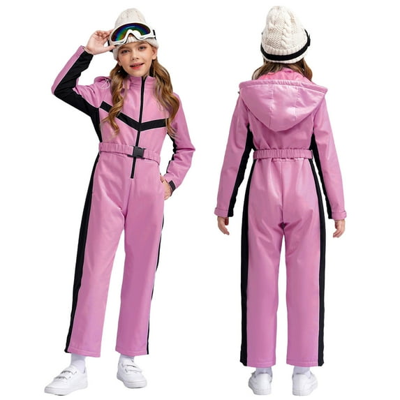 iiniim Kids Girls Snowsuits Waterproof Ski Suits Jumpsuits Winter Outdoor Skiing Snowboarding Snowsuits with Belt Hot Pink 10