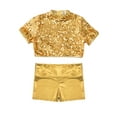 thumbnail image 1 of iiniim Kids Girls Sparkle Dance Crop Top with Shiny Hot Shorts Set Hip Hop Street Dance Performance Gold 10, 1 of 5