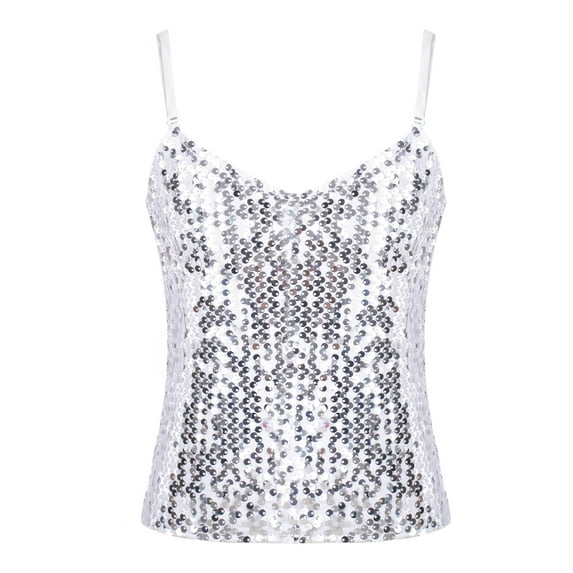 iiniim Kids Girls Sparkle Sequins Camisole Dancewear Tank Top Spaghetti Straps Vest Tops 2-12
