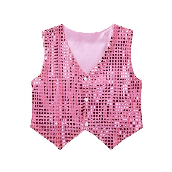 iiniim Kids Girls Sparkle Sequins Jazz Hip Hop Dance Vest Top Stage Performance Party Waistcoat