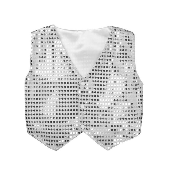 iiniim Kids Girls Sparkle Sequins Jazz Hip Hop Dance Vest Top Stage Performance Party Waistcoat