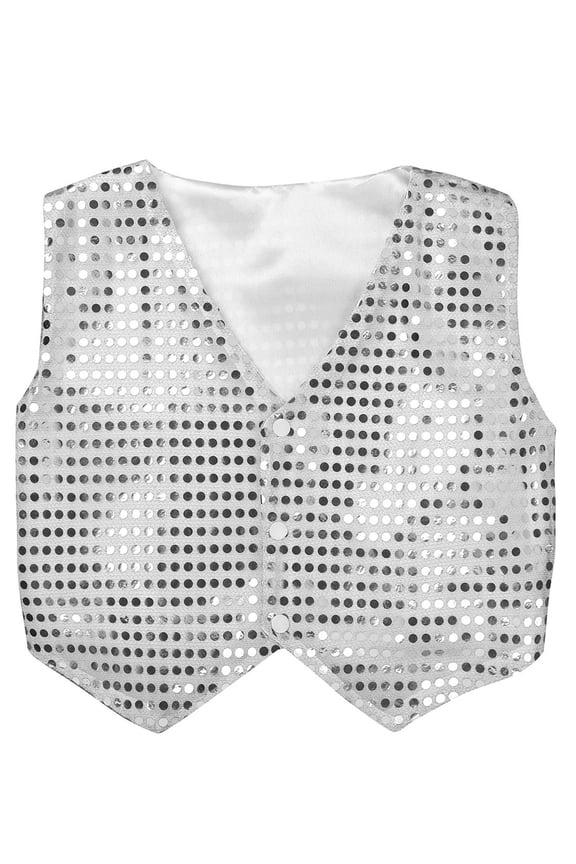 Kids Girls Sparkle Sequins Jazz Hip Hop Dance Vest Top Stage Performance Party Waistcoat