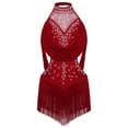 thumbnail image 1 of iiniim Kids Girls Sparkly Rhinestone Tassel Rumba Samba Jazz Latin Dance Party Jumpsuit Competition Leotard Dress Burgundy 8, 1 of 7