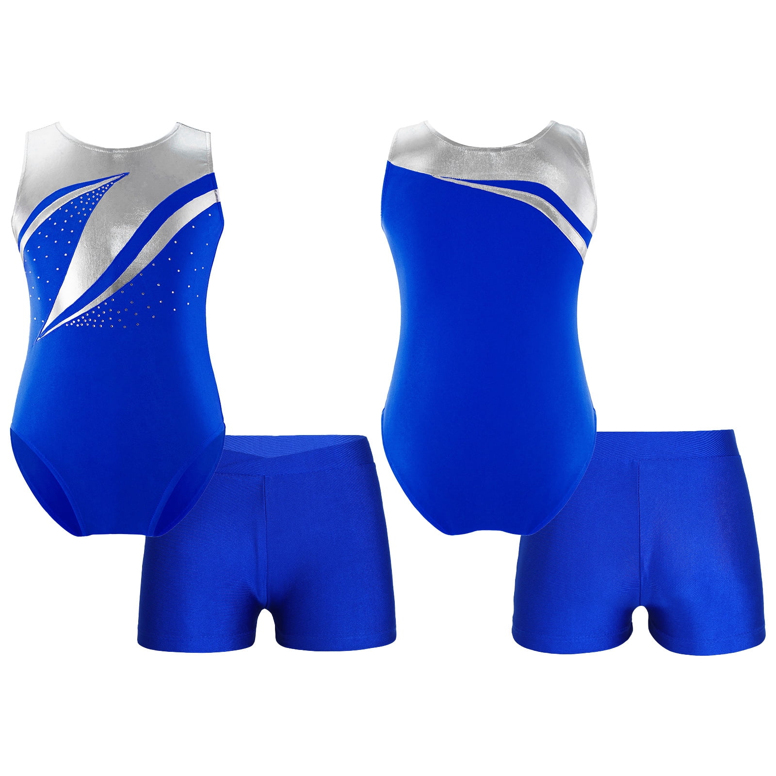 Girls Three-Piece Gymnastics Leotards, Long Sleeve Gymnastics Set With Shorts And Hairband, Sparkling Ballet Dancing Unitards