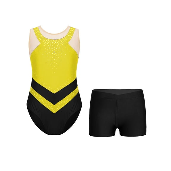 iiniim Kids Girls Sparkly Sleeveless Gymnastics Tank Leotard Biketard Ballet Dance Unitard with Yellow 10