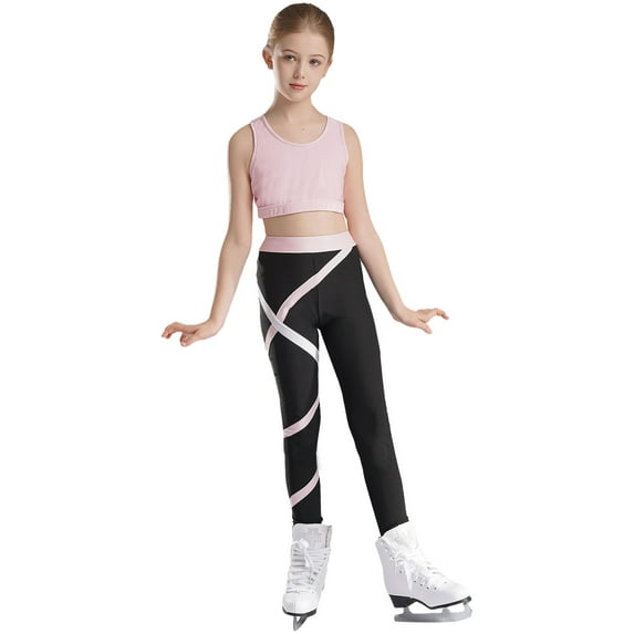 iiniim Kids Girls Sport Bras Dance Gymnastics Crop Top with Athletic Leggings Set 2 Piece Gym Yoga Workout Outfits