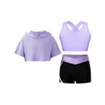 thumbnail image 1 of iiniim Kids Girls Sport Outfits Short Sleeve Hooded with Crop Tank Top and Short Set 3 Pieces Workout A Lavender 10, 1 of 6