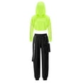 thumbnail image 1 of iiniim Kids Girls Sports Suit Hip-Hop Dance Outfits Mesh Long Sleeve Hoodie Crop Top Pants Tracksuit Fluorescent Green 8, 1 of 6