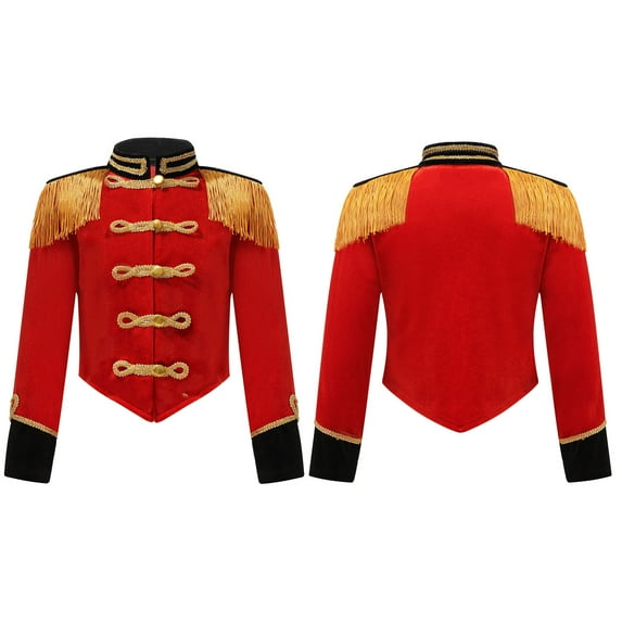 iiniim Kids Girls Stand Collar Long Sleeve Fringe Tassel Jacket Performance Party Red 14