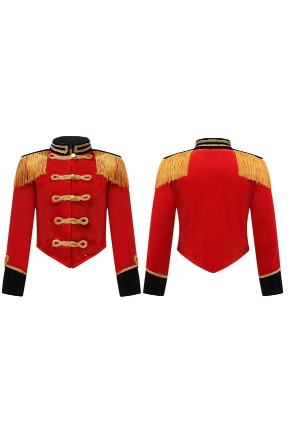 Kids Girls Stand Collar Long Sleeve Fringe Tassel Jacket Performance Party Red 8
