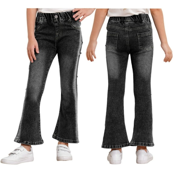 iiniim Kids Girls Summer Casual Flared Jeans Vintage Wide Leg Denim Trousers Bell-Bottom Denim Pants Black 130