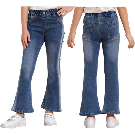 iiniim Kids Girls Summer Casual Flared Jeans Vintage Wide Leg Denim Trousers Bell-Bottom Denim Pants Blue 140