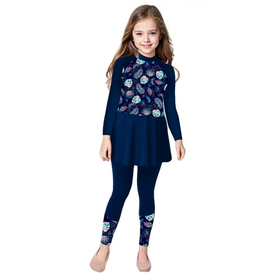 iiniim Kids Girls Swim Cover Ups Long Sleeve Swimming Dress UPF 50+ Rash Guard Swimwear Beachwear Top A Navy Blue 10