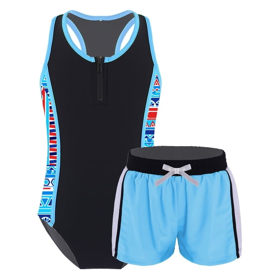 iiniim Kids Girls Tankini Set Racer Back Top Shirts with Shorts Bathing Suit Rash Guard Suit