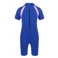 thumbnail image 1 of iiniim Kids Girls Thermal Swimsuit Rash Guards Shorty Wetsuit Short Sleeve Zipper Sun Protection Bathing Suit Blue 6-8, 1 of 7