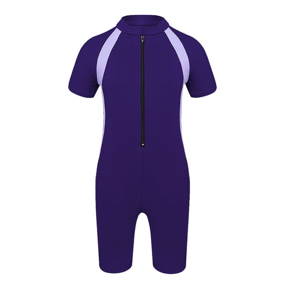 iiniim Kids Girls Thermal Swimsuit Rash Guards Shorty Wetsuit Short Sleeve Zipper Sun Protection Bathing Suit Purple 6-8