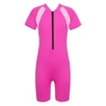 thumbnail image 1 of iiniim Kids Girls Thermal Swimsuit Rash Guards Shorty Wetsuit Short Sleeve Zipper Sun Protection Bathing Suit Rose Red 10-12, 1 of 7