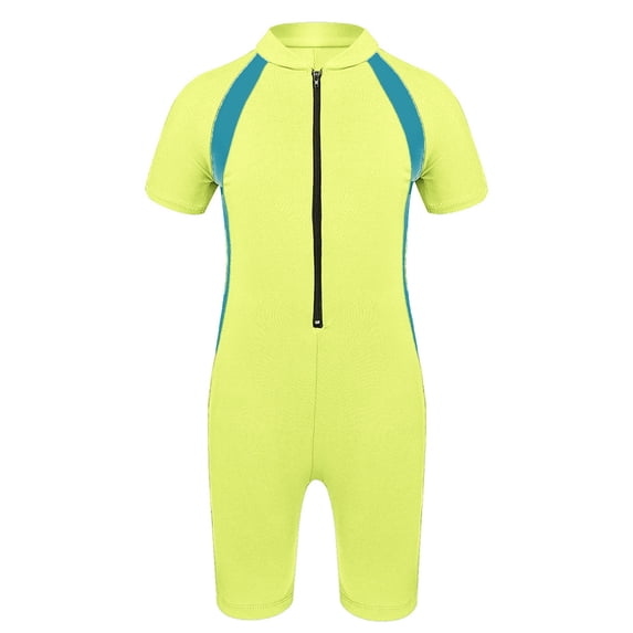 iiniim Kids Girls Thermal Swimsuit Rash Guards Shorty Wetsuit Short Sleeve Zipper Sun Protection Bathing Suit