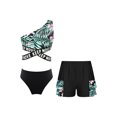 thumbnail image 1 of iiniim Kids Girls Tropical Print Swimsuit 3 Piece Tankini Sets Oblique Shoulder Crop Top with Bottoms Beachwear Black 8, 1 of 7