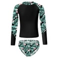 thumbnail image 1 of iiniim Kids Girls Tropical Swimsuit Two Pieces Long Sleeve Rashguard Set Summer Swimwear Bathing Suit 6-16 Black 16, 1 of 7