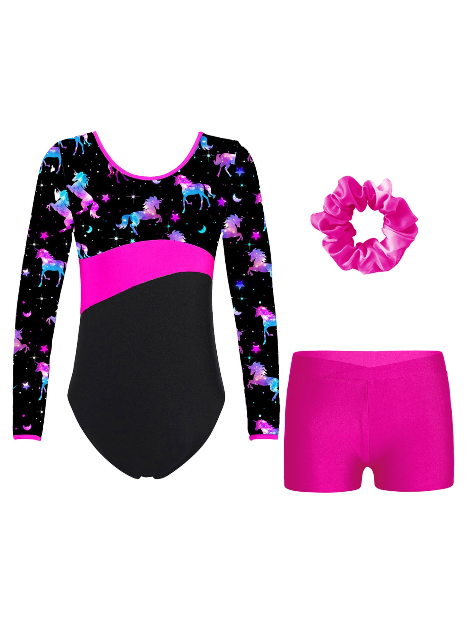 Toddler Gymnastics Leotards Hovershoes Girls Gymnastics Leotards With Shorts Set, Long Sleeve Biketards For Girls Gymnastics