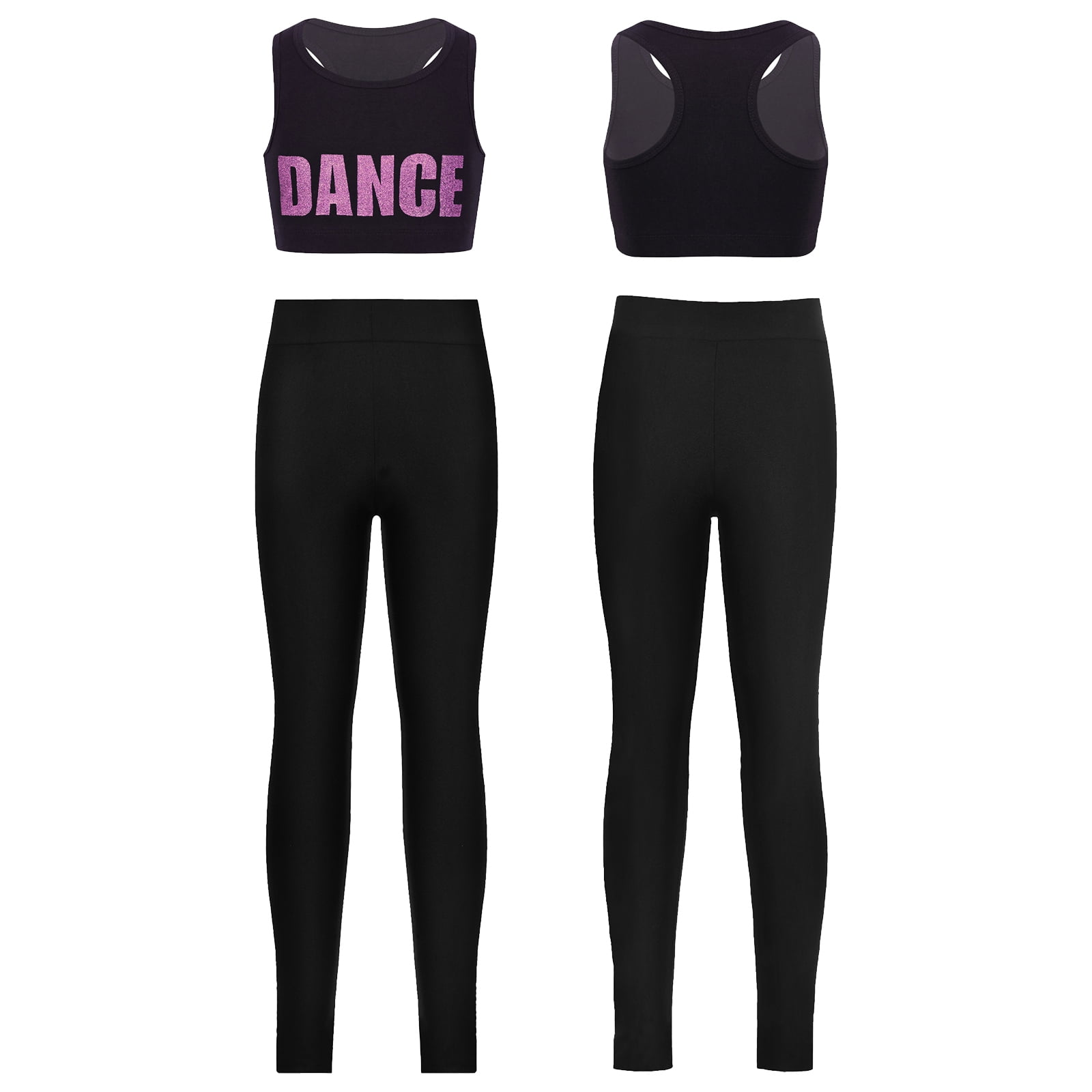 iiniim Kids Girls Two Piece Dance Outfit Tracksuit Crop Top with