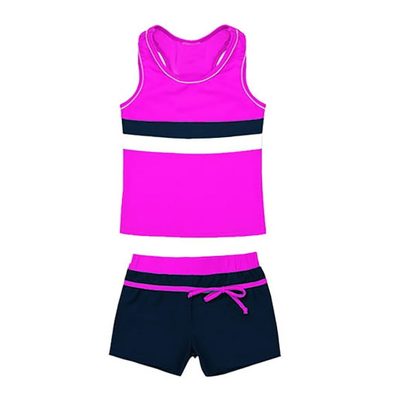 iiniim Kids Girls Two Piece Rash Shirt Tankini Swimsuit Summer Beach Swimwear Tank Top with Boyshort Bathing Suit