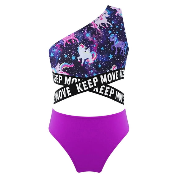 iiniim Kids Girls Two Piece Swimsuits Bathing Suit Sun Protective Swimwear Hawaii Tankini Set Size 4-16 Purple 14