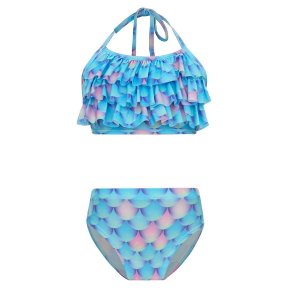 iiniim Kids Girls Two Pieces Bikini Swimsuit Halter Neck Swim Top with Briefs Bottoms Sets Blue 120