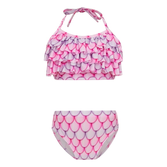 iiniim Kids Girls Two Pieces Bikini Swimsuit Halter Neck Swim Top with Briefs Bottoms Sets Pink 110