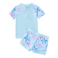 thumbnail image 1 of iiniim Kids Girls Two Pieces Rash Guard Swimsuits Short Sleeves Beach Swimwear Bathing Suits 5-14 Blue Starfish 5-6, 1 of 7